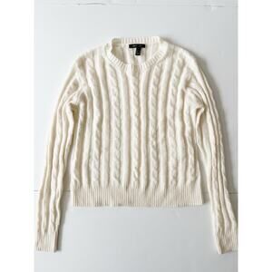 MNG Suit Cable Knit Sweater S White Cozy Soft Long Sleeve Round Office